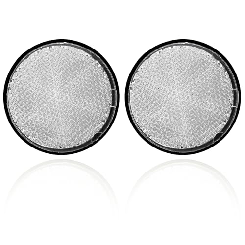 2Pcs Motorcycle Reflectors 2.2" Round Reflective Warning Reflection for Scooter ATV Boats Trucks with Nuts White - color: White