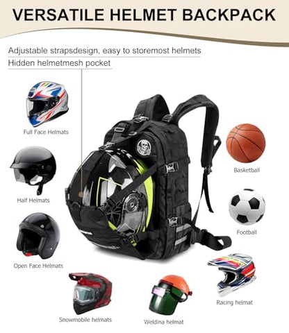 Helmet Backpack for Motorcycle Cycling, Large Capacity Waterproof Helmet Holder, Helmet Storage Bag Hiking Backpack - color: Black-skeleton