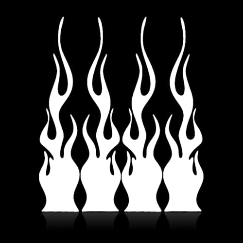 4 PCS Reflective Flame Car Stickers Waterproof Self-Adhesive Safety Racing Flame Decals for Car Bumper Mirror Motorcycle Helmet Skateboard Laptop, Car Decoration Accessories White - color: White