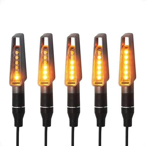 Flowing Motorcycle LED Turn Signals,12V Universal Mini Sequential Indicators, Waterproof Turn Signal Lights Compatible with Dirt Bike Yamaha Honda Cafe Racer Cruiser (Sequential, Space Grey-4pcs) - color: Space Grey-4pcs, size: Sequential