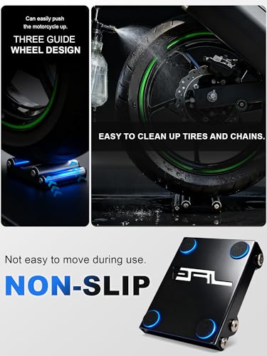 JFG RACING Motorcycle Wheel Cleaning Stand,(Bikes<485 lbs & Tire Width<180 mm) Paddock Wheel Roller Stand for Tire Cleaning & Chain Lubrication-Black - color: Black
