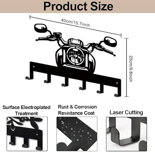 MAYJOYDIY Motorcycle Metal Key Hook Racing Scooter Coat Rack Wall Mounted 15.7×9.8inch Art Wall Decor Key Holder Organizer Rack with 6 Hooks for Gift Coats Hats Towels Bags Hanging - style: Motorcycle Head