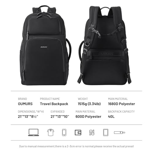 Oumurs Motorcycle Helmet Backpack for Long Travel with 30-40L Expandable Large Capacity Laptop Backpack Water-resistant Black 600D Polyester - color: 40l Black