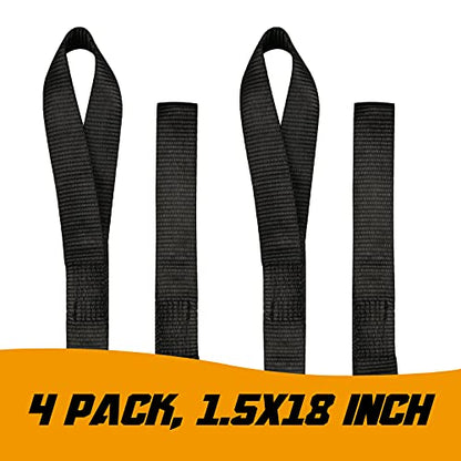 Soft Loop Tie Down Straps - 1.5 x 18 inches, 8800lbs Breaking Strength, Soft Loops for Securing ATV, UTV, Motorcycles, Scooters, Dirt Bikes, Lawn & Garden Equipment, 4 Pack (Black) - color: Black
