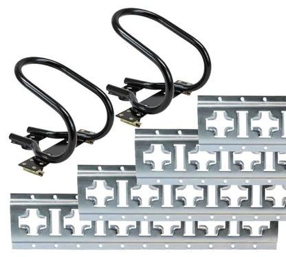 Mytee Products 2 Pack 7" Motorcycle Wheel Chock and 4 Pack 2' X Track Tie Down Rail, ETrack Rail with Horizontal & Vertical Slots.
