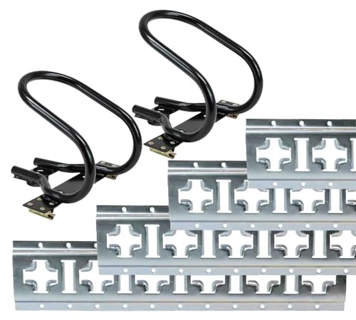 Mytee Products 2 Pack 7" Motorcycle Wheel Chock and 4 Pack 2' X Track Tie Down Rail, ETrack Rail with Horizontal & Vertical Slots.