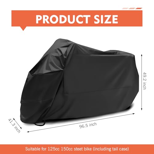Motorcycle Cover, Heavy Duty Waterproof Sun Outdoor Motorbike Cover, Motorcycles Vehicle Covers for Protect Against Dust, Debris, Rain, Universal for Motorcycles Bikes (Black)