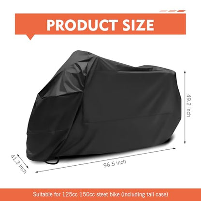 Motorcycle Cover, Heavy Duty Waterproof Sun Outdoor Motorbike Cover, Motorcycles Vehicle Covers for Protect Against Dust, Debris, Rain, Universal for Motorcycles Bikes (Black)