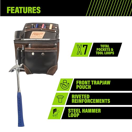 AWP Tool Pouch, Electrician Tool Pouch, Premium, Professional Multi-Pocket Organizer - size: 1 Pack, style: TrapJaw Leather Tool Pouch