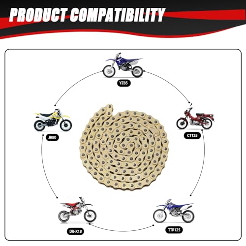 KAMIER 428 Drive Chain 116 Links Gold with Chain Breaker Tool for 110cc 125cc TTR125 YZ85 CB125 Apollo RFZ DB-X18 X19 Suzuki JR80 RM85 TaoTao Chinese Pit Dirt Bike 4 Wheeler ATV Quad Heavy Duty Parts - style: 116