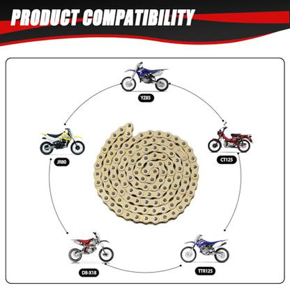 KAMIER 428 Drive Chain 116 Links Gold with Chain Breaker Tool for 110cc 125cc TTR125 YZ85 CB125 Apollo RFZ DB-X18 X19 Suzuki JR80 RM85 TaoTao Chinese Pit Dirt Bike 4 Wheeler ATV Quad Heavy Duty Parts - style: 116