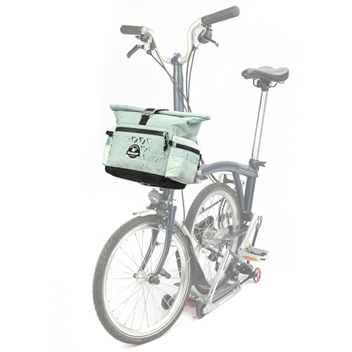 Rhinowalk Handlebar Bag for Brompton Folding Bike, 6.5L Expandable Front Bag with Quick Release Mount, Shoulder Strap, Multiple Pockets and Rain Cover (Duck Egg Blue) - color: Duck Egg Blue