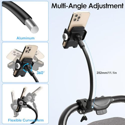 EEEKit Gooseneck Bike Phone Holder, Universal Handlebar Phone Mount Clamp for Wheelchair, Mic Stand, Indoor Cycling Bike, Compatible with 4.7-7.0in Smartphones