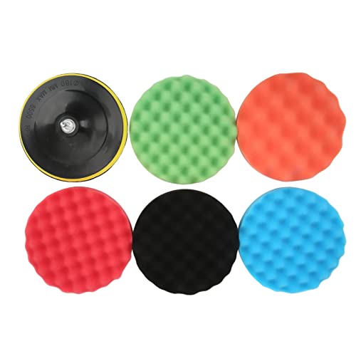 7Pcs 7in Polishing Sponge Pads Kit with Drill Adapter for Car Waxing Buffing and Dusting on RVs Motorcycles