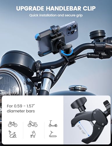 Lamicall Motorcycle Bike Phone Mount - [1s Quick Release] Bike Cell Phone Holder Clip, Bicycle Scooter Handlebar Clamp, Gifts for iPhone 17 16 15 14 Pro Max, Galaxy S25 S24 Ultra, 4.7-7" Phones, Blue - color: Blue