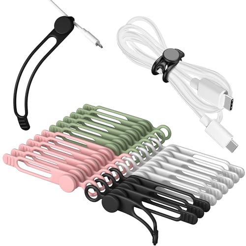 24Pcs Nearockle Silicone Cable Ties 3 Inch Cord Organizer, Reusable Small Zip Ties Cable Organizer for Charging Cords Earphone Computer Wire, Office Desk Cable Management Travel Accessories(4 Colors) - color: Multicolor a, size: 3 Inch