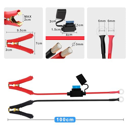 Battery Alligator Clip to O Ring with Fuse Battery Charger Clips to O Ring 12V 24V 14AWG 25A, Apply to Inverter, Motorcycle, Car, Solar Controller is Connected (1m / 3.2FT) - size: 1m / 3.2FT