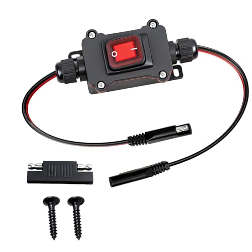 DC 12V Inline Toggle Switch, 12AWG Waterproof SAE to SAE Cable with on/Off Switch, Quick Connect/Disconnect Red Light Button, Suitable for Camping All Terrain Vehicles, RVs, Motorcycles, Solar Panels