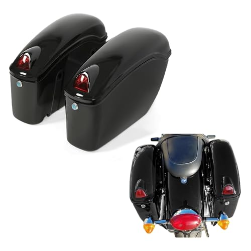 ECOTRIC Motorcycle Hard Saddle Bags 36L SaddleBags W/Lock & Lights Compatible with Yamaha Honda Shadow Cruiser kawasaki Vulcan Victory Viking Suzuki Universal Luggage Saddlebag Plastic Trunk Pair - color: Black, size: 17"L x 5.5"W x 11.5"H, 36L