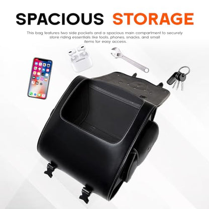 Rogierra 27.9L Motorcycle Tool Bag - Large Capacity Black PU Leather Sissybar Storage Bag, Waterproof Saddlebags with Metal Skull Pattern - style: Large Capacity,metal Skull Pattern