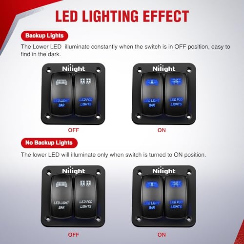 Nilight 16AWG LED Light Bar Wiring Harness Kit 12V On/Off 2 Gang Rocker Switch Panel Power Relay Blade Fuse 5Pin Toggle Switches for Cars Boat ATV Trucks-4 Leads - color: 2Gang Rocker Switch 16AWG Wiring Harness