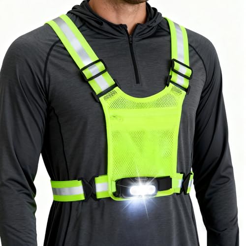 Gesture Sensing Running Light Reflective Vest with Pouch (Green) | ①45°Adjustable Angle②360°Reflective Strap③Multiple Lighting Mode④Waterproof IPX4⑤For Nighttime Walking Cycling Jogging Hiking - color: green