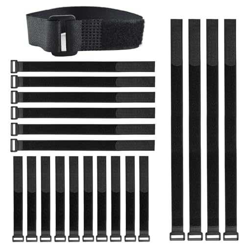 20 Pack(8"-12"-16") Reusable Fastening Cable Straps,Adjustable Multi-Purpose Hook and Loop Straps Nylon Cable Ties for Wire Cable Management Home Office Garage Outdoor Organization - size: (8''-12''-16'') x 1'' (Black)
