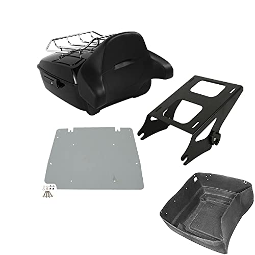 TCMT 13.7" King Motorcycle Trunk Backrest Pad Luggage Rack Two Up Mount Rack Base Plate Fit For Harley 2014-2025 Touring CVO Road King Road Glide Street Glide Electra Glide Pack - color: Style C Black 2 Up Rack#1+Base Plate