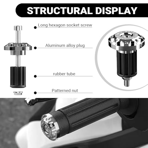 2 PCS Motorcycle Bar End Plug, 7/8" Alloy Handlebar Grip End Caps, Universal Handlebar Plug Replacement, for Most Dirt Bikes, Mountain Bike, Electric Bike (Silver) - color: Silver