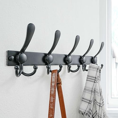 Dseap Coat Rack Wall Mount, Heavy Duty 12-Gauge Base vs Flimsy 1mm, Double-Thick Solid Anti-Snap Hooks, 16” Stud-Mount, Stainless Steel Hanger for Clothes Hat Entryway Closet Mudroom, Black - color: Black, size: L=17" (1pcs)
