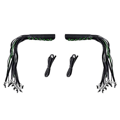 Motorcycle Lever Cover PU Leather Fringed Brake Clutch Covers Universal Grip Tassels Motorcycle Handlebar Covers with Skull Beads - color: Black with Green Strap