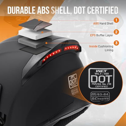 OUMURS DOT Modular Motorcycle Full Face Helmet Flip-Up Dual Visor, Lightweight & DOT Approved, Matte Black