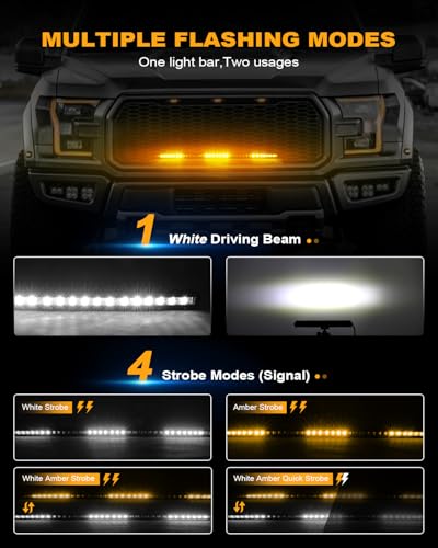 [White & Amber Strobe] 32 inch LED Light Bar Single Row Flashing Lights [Straight] Police with Wiring Harness for Off-Road Truck SUV UTV Car - color: 32in [Straight][White & Amber Strobe]