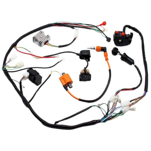 PRO BAT ATV Electric AC Wiring Harness Kit with Full Copper Wire for 150CC 200CC 250CC 300CC Engine Go Kart ATV Pit Dirt Quad Bike Lifan Loncin Zongshen YX - style: A Orange Ignition Coil+Silver Rectifier