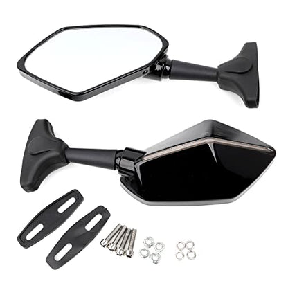 Mokuo Adjustable Motorcycle LED Turn Signal Rearview Mirrors with Front Arrow LED Light Fit for Honda CBR600RR Suzuki GSXR750 Yamaha R6 Kawasaki