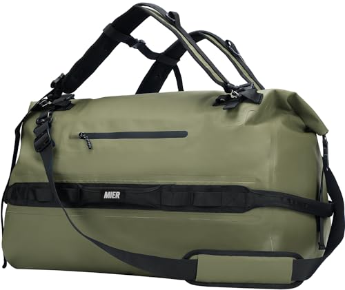 MIER Waterproof Duffel Bag Motorcycle Dry Bag Backpack Large Roll-Top Heavy Duty Dry Duffle Bags for Kayaking Camping Boating Gym Beach Cruise Ship, 60L/80L - color: Army Green, size: 80L