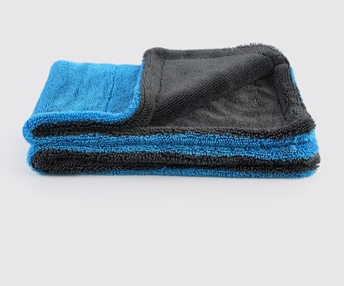 Automotive Detailing Twisted Loop Car Drying Towel, 1400GSM, 36"x24", Streak Free, Lint Free, Reusable, Microfiber Cleaning Cloth for Car, Truck, SUV, Dark Grey/Blue - color: Dark Grey/Blue