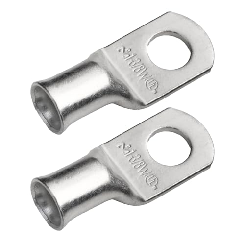 SELTERM 2pcs 1 AWG 3/8" Stud (Wide Pad) Tinned Copper Wire Lugs, Battery Lugs, Ring Terminals, Battery Cable Ends, 1 Gauge Ring Terminal Connectors, UL Marine Grade Battery Terminal Connectors - color: Tinned Copper Lugs, size: 1 Awg - 3/8" (M10) Ring (Wi