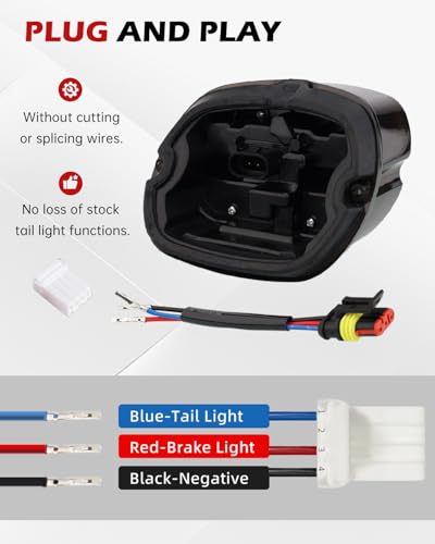 Smoked LED Tail Light 3 Wire Motorcycle Rear Brake Running License Plate Light Compatible with Harley Dyna Street Bob Fat Bob Softail Electra Glide Road King Touring (Grid Smoke) - color: Grid Smoke