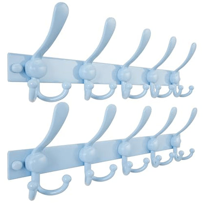 Dseap Coat Rack Wall Mount, Heavy Duty 12-Gauge Base vs Flimsy 1mm, Double-Thick Solid Anti-Snap Hooks, 16” Stud-Mount, Stainless Steel Hanger for Clothes Hat Entryway Closet, Blue, Pack of 2 - color: Blue, size: L=17" (2pcs)