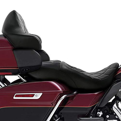 C.C.Rider Motorcycle Seat Backrest Pad - Fat Diamond 2-Up One-Piece fit for Harley Touring Road King Street Glide Road Glide Electra Glide 2014-2023 - color: 11# Grey+Passenger Backrest