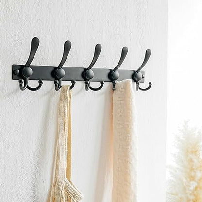 Dseap Coat Rack Wall Mount, Heavy Duty 12-Gauge Base vs Flimsy 1mm, Double-Thick Solid Anti-Snap Hooks, 16” Stud-Mount, Stainless Steel Hanger for Clothes Hat Entryway Closet, Black, Pack of 2 - color: Black, size: L=17" (2pcs)