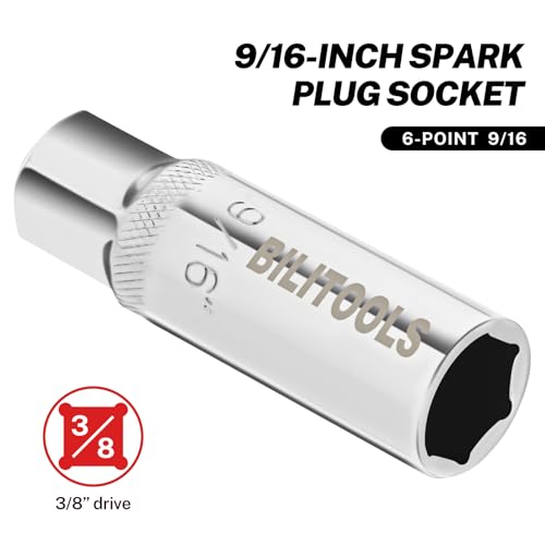 BILITOOLS 9/16" Magnetic Spark Plug Socket, 3/8-Inch Drive, 6-Point, CR-V Steel for Easy Spark Plug Removal and Installation - size: 9/16'' Magnetic