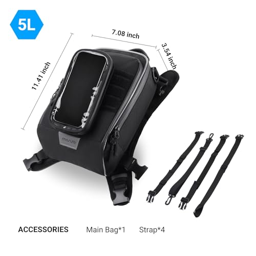 MOSISO Motorcycle Gas Tank Bag, 5 Heavy-Duty Reinforced Straps, Portable Detachable Anti-Slip Base, Motorcycle Accessories Tool Bags Multifunctional Cycling Outdoor Motorbike Storage Carry Bag, Black