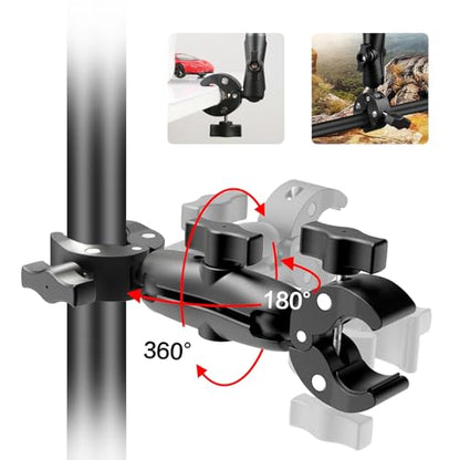 Double Mount Clamp for Action Camera, PULUZ Super Clamp Adapter Double Head Multifunction Holder for Motorcycle, Photography Light Fixture Bracket,Umbrella,Selfie Stick,Reflector - style: Double Mount Clamp