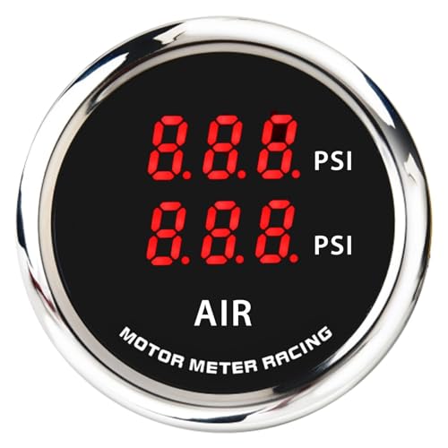 MOTOR METER RACING W Pro Series 52mm 2-1/16" Digital Dual Air Ride Air Bag Suspension Pressure Gauge 0-220 PSI Black Dial Red LED Display with Mechanical Pressure Sensor - color: Red LED, size: Dual Air Pressure