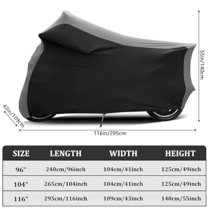WinPower Indoor Motorcycle Cover, Soft Stretch Elastic Dustproof Scratchproof Protection Cover for Motorbikes, 116 x 43 x 55 inches - size: 3XL(116 x 43 x 55 inches)