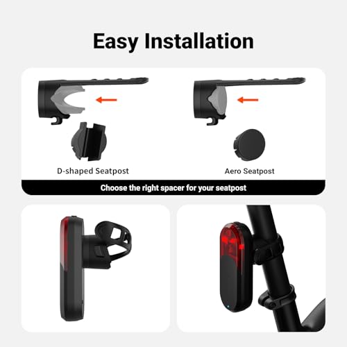 COOSPO TR70 Bike Radar Tail Light, Alerts for Vehicle in 140M, Auto Brake Highlight, 7 Lighting Modes, 40H Long Battery Life, Support APP/Garmin Cycling Computers Display for Road & MTB Cycling Safety