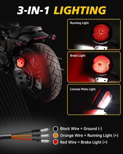 TSUNG Motorcycle LED Tail Brake Light with Side Mount License Plate Bracket, IP67 Waterproof, Polished Finish, Rear Light Assembly (Mesh Kit) - color: Mesh Kit