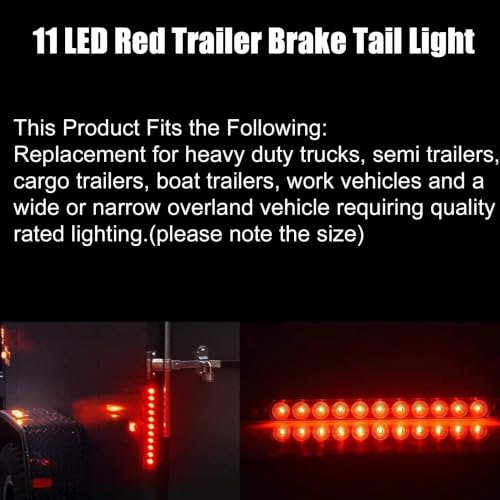 16Inch 11 LED Red Trailer Brake Tail Light, 2 Pack Stop Turn Brake 3rd Light Strip for Truck Trailer Boat RV Golf Cart UTV ATV